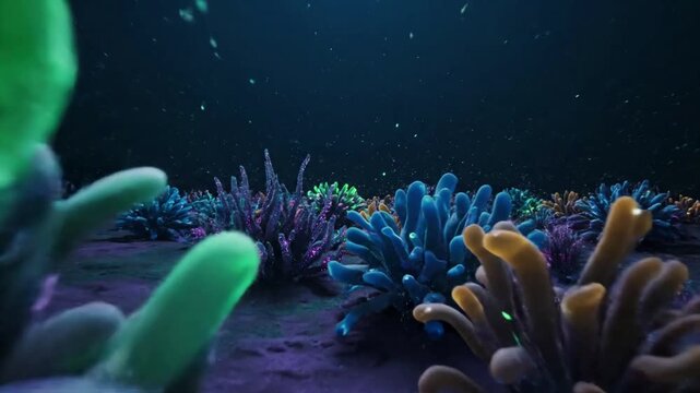 Abstract Oceanic Ecosystem Visuals Developing a unique visual language for an imagined marine world, showcasing its vibrant, pulsating life without depicting specific creatures.