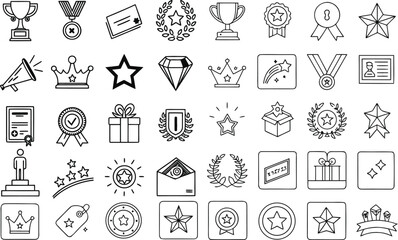 Fototapeta premium Award and achievement outline icon set