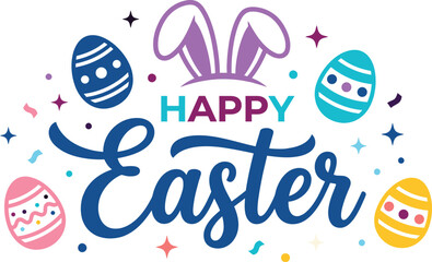 Fototapeta premium Happy Easter greeting eggs bunny ears festive social media design