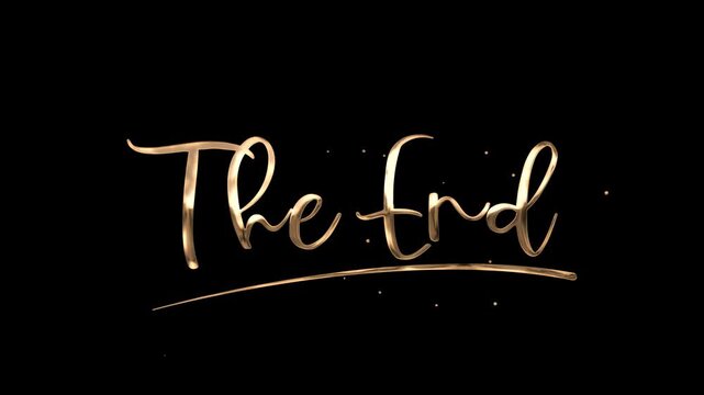 A dynamic &ldquo;The End&rdquo; text animation in three colors: gold, black, and white, on a solid black and white background. Suitable for movie closing credits, book covers, and final scene graphics.