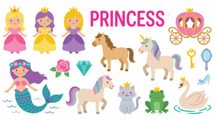 Collection of fairytale princess characters and magical kingdom elements © GW