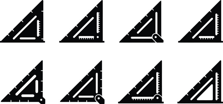 Assortment of Black Carpenter's Square Icons with Rulers on White Background carpenter square carpenter square icon
