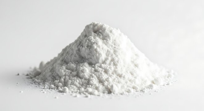 A pile of white powder on a plain background