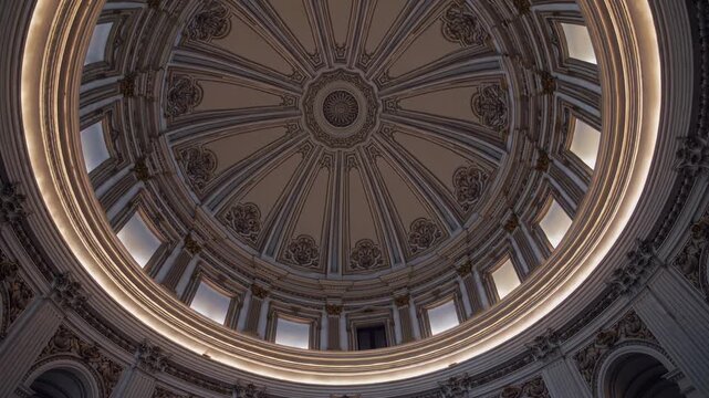 Elegant Historic Hall. Classical Design With Grand Features. Intricate Neoclassical Interior With Majestic Decor. Timeless Civic Space Featuring Ornate Architectural Elements And Illumination