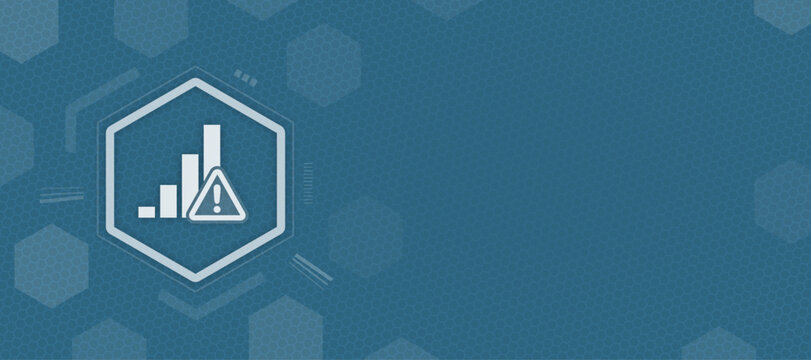 Financial data error and market crash warning vector with bar chart icon on blue hexagonal background for business risk with copy space