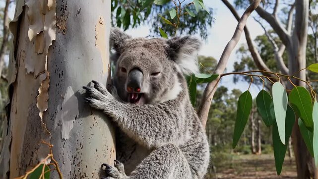 Koala Resting in Eucalyptus Tree in Australian Bushland