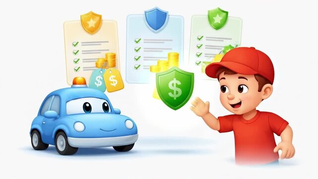 Auto insurance quotes comparison cartoon scene child and car fun environment engaging viewpoint