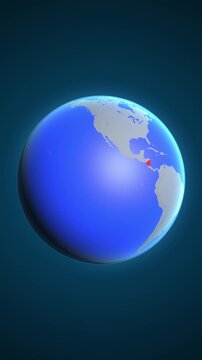 The animation shows a graphic representation of the earth and highlights the location and map of Nicaragua colored red in vertical format.