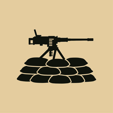 Machine gun, 50 cal mounted lmg icon logo flat vector design
