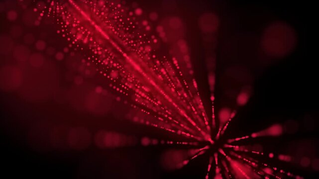 Abstract red glowing particle lines forming flowing digital lighting in dark space. Futuristic technology background for cinematic intro