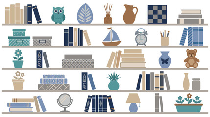 Colorful bookshelves with books and various decorative items © GW