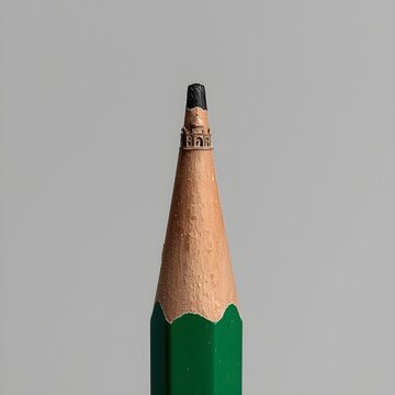 Intricate Taj Mahal monument carved onto the lead tip of a graphite pencil.