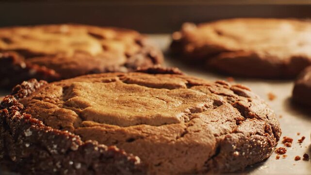 A baker prepares and bakes cookies showing various flavors and textures on a tray, capturing the process in the afternoon