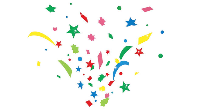 Confetti explosion of colorful shapes in the air, creating a festive atmosphere.  PNG, isolated on white background