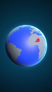 The animation shows a graphic representation of the earth and highlights the location and map of Niger colored red in vertical format.