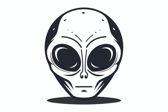 Striking monotone drawing displays a detailed and stylized extraterrestrial face headon