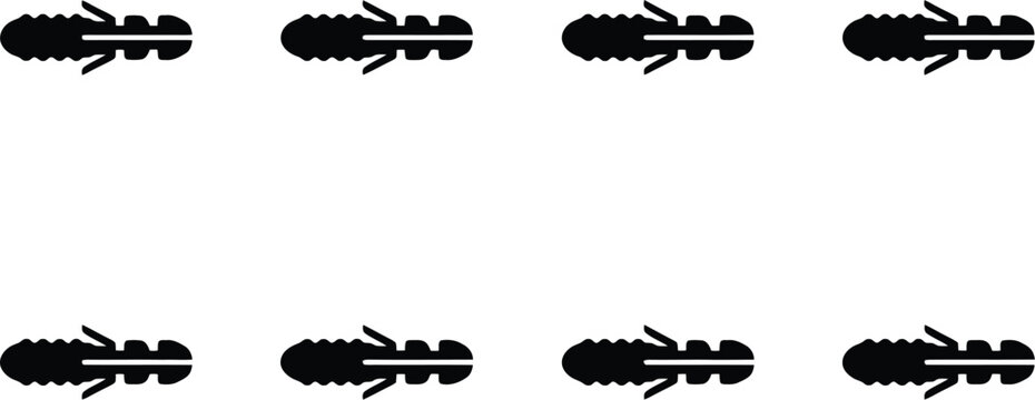 Eight Black Silhouettes of Wall Anchors or Expansion Plugs on a White Background fastener hardware