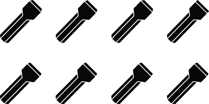 Eight identical black silhouette icons of a chisel head with three parallel lines tool black and white