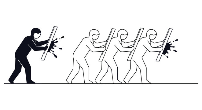 Businessman pushing competitors away with ease