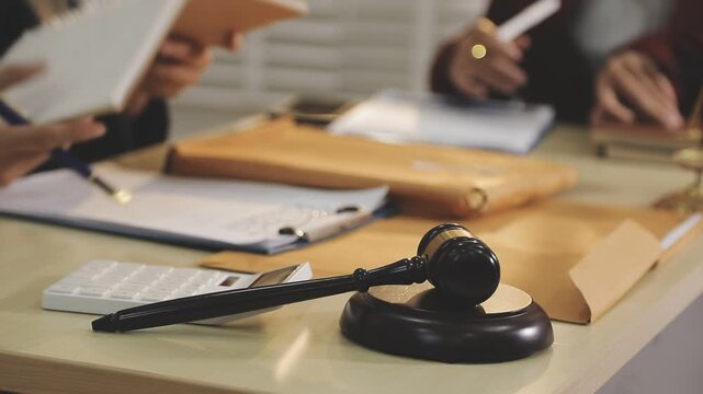 Concept of legal counseling. The lawyer or legal counsel is listening and providing advice to business people.
