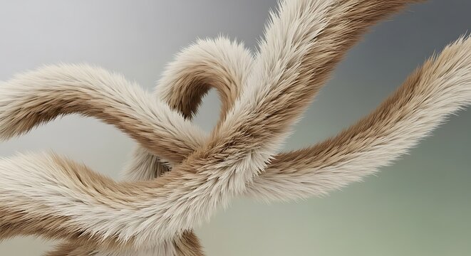 A close-up of a fuzzy, tan and white object on a gradient background