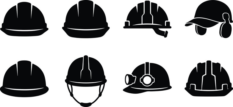 Hard Hat and Safety Helmet Icon Set on White Background 5f9d01b807 illustration