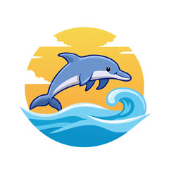Obraz premium A playful dolphin jumping in the ocean with the sun shining behind it