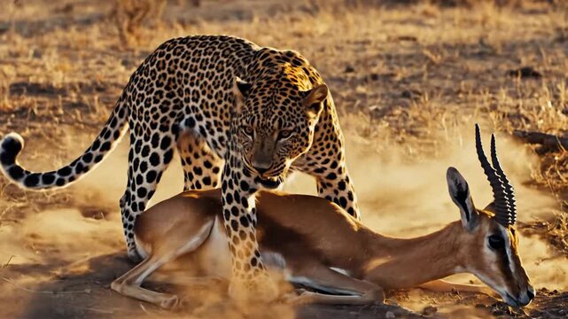 Leopard Grabs Gazelle in Dust Cloud