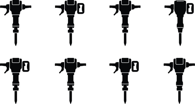 Silhouette Collection of Jackhammers with Variations in Handle and Top Design demolition tool construction tool
