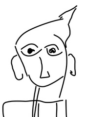 Obraz premium Hand Drawn Minimalist Black Ink Sketch Portrait of Person with Pointed Cap or Hair Representing Curiosity and Observation