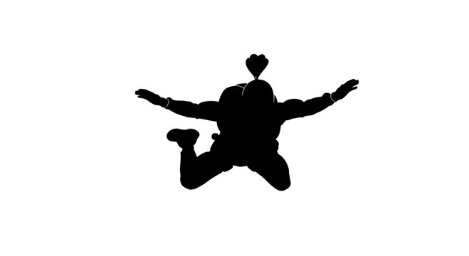 Silhouette of a Skydiver Freefalling Against a White Background