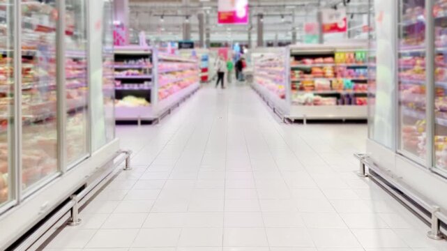 choosing a dairy products at supermarket.various goods on the supermarket shelves