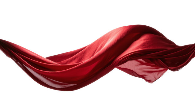 Isolated elegant red fabric flowing softly luxurious wavy texture delicate textile material