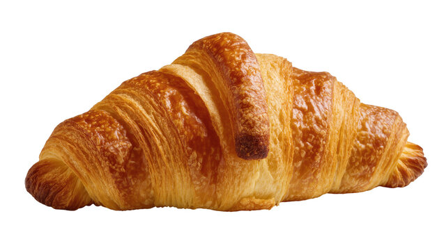Isolated crispy golden brown croissant with flaky layers, fresh baked and delicious
