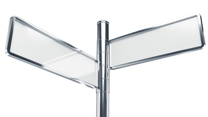 Isolated modern chrome metallic blank two-way street signpost for options and direction © Andrej