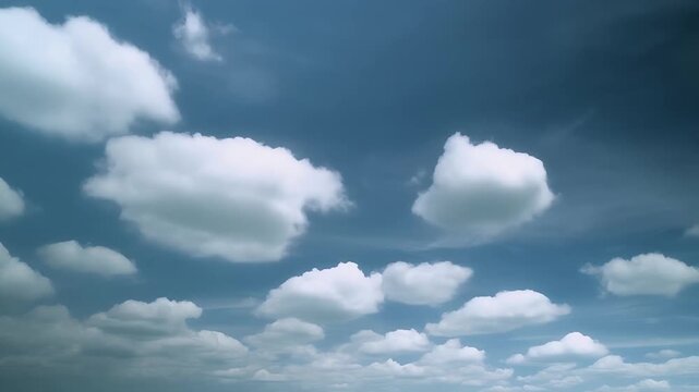 The vast blue sky with numerous fluffy white clouds floating freely overhead outdoors