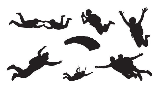 Skydiver Silhouettes Jumping Freely In Air For Adventure Sports Concepts