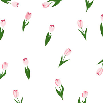 Seamless pattern with pink tulip flower on light background vector illustration.