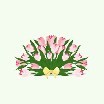  Pink tulips bouquet flower on light background. vector illustration.Simple celebrating card or invitation.Vector  hand drawn design.