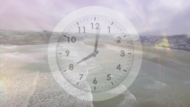 Translucent clock starting rotation on start, marking time as moon drifting and warming coast