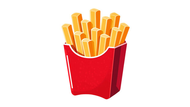 Isolated crispy golden french fries in a classic red box, delicious fast food snack vector illustration