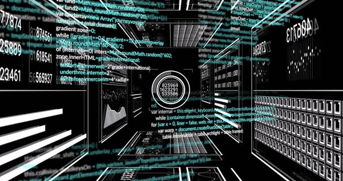 Vertical video: Moving camera showing HUD ring cycling numbers in wire corridor with turquoise code