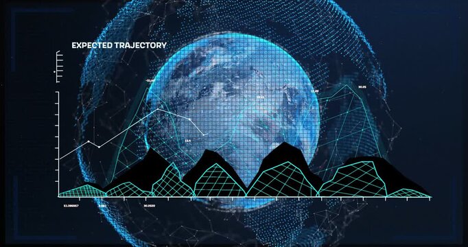 Vertical video: Teal path tracing from base to grid globe in HUD, showing expected trajectory data