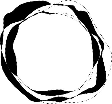 Circular border with woven line dots forming interlaced contour loop