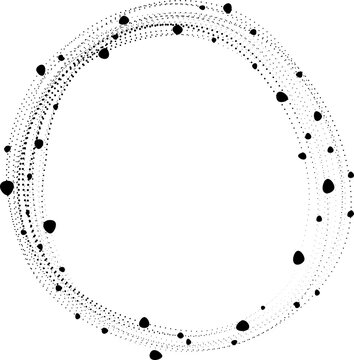 Circular arrangement of dots forming ring structure with varied density and paths