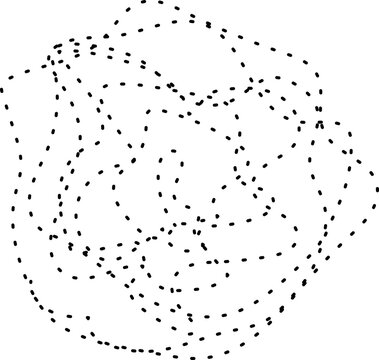 Chaotic dotted lines forming irregular circular shape with scattered point distribution