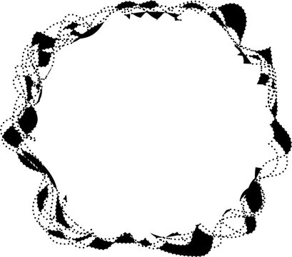 Ribbon-like circular path forming thick dotted ring structure with curved contour