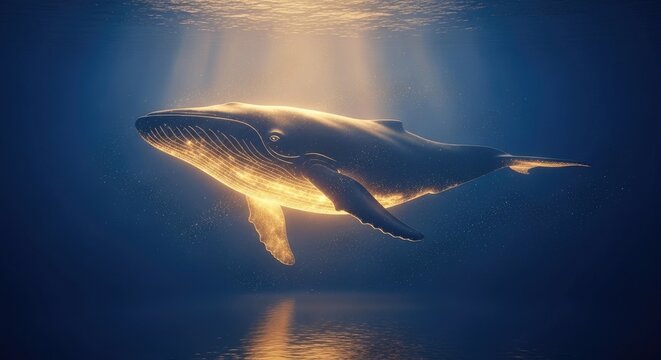 Majestic whale swimming in ocean depths.