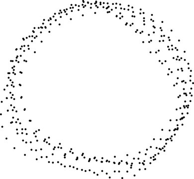 Circular frame with loose grain dots forming open contour distribution