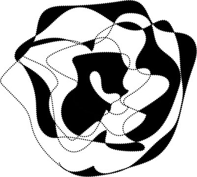 Blob shape with ink-like dotted paths forming irregular contour frame